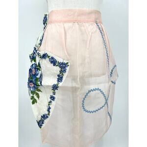 Vintage Kitchen Apron Handmade Pink Sheer Parasol Handkerchief